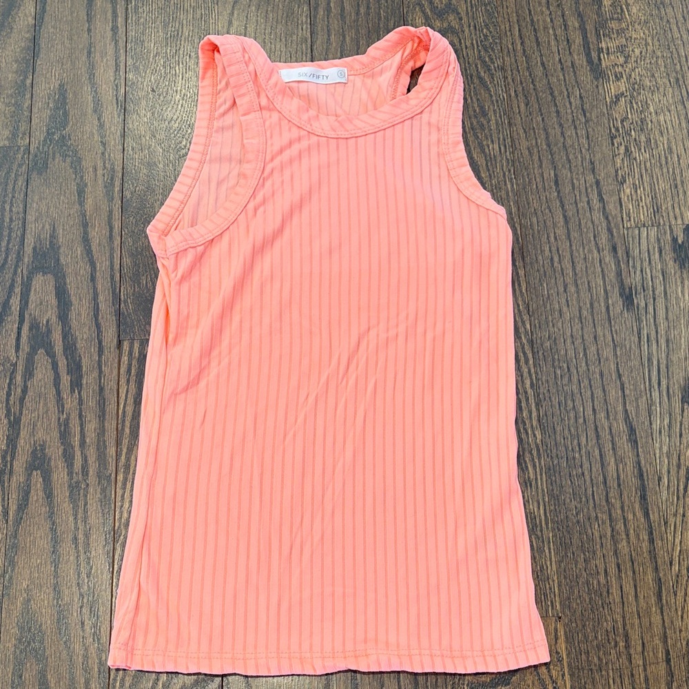 Six Fifty Women’s Super Soft Ribbed Neon Coral Pink Tank Top Size Small